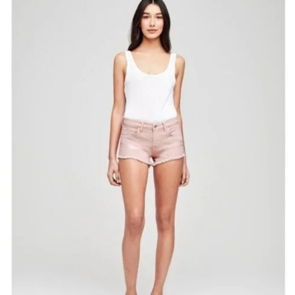 L'Agence Raw Hem Cutoff Denim Shorts Nude Pastel Pink Rose 25 NWT Mid Rise